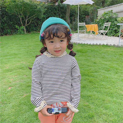 

Baby Girl Striped Lace Long Sleeve T-Shirt Spring Autumn Casual Fashion Kids Blouse 1-8Y