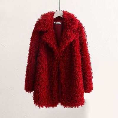 

Roseonmyhand Fashion Women Circle Wool Loose Long Sleeve Turn-Down Collar Warm Plush Coat