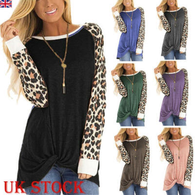 

UK Womens Leopard Print Tops Blouse Ladies Long Sleeve T-Shirt Plus Size 6-20