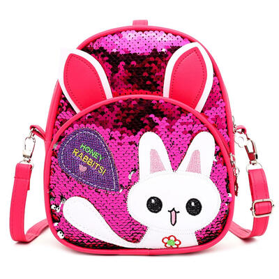 

Cute Rabbit Ear Sequins Backpack Girls Kids School PU Leather Knapsack