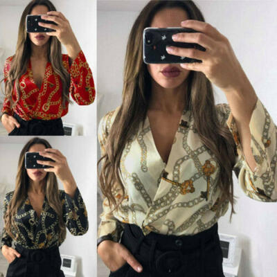 

New Womens Ladies Floral Print Satin Bodysuit Tuxedo Wrap Over Shirt Blouse Top