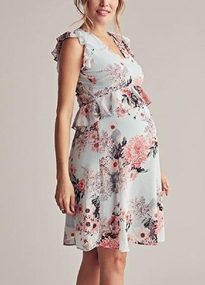 

Summer Lovely Off-the-Shoulder Floral Printed Ruffled Maternity Dress