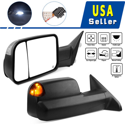 

Pair for 2009-2015 Dodge Ram Truck Power Heated LED Puddle Signals Tow Mirrors