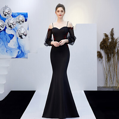 

Backless Appliques Beading Long Evening Dress Strap Formal Evening Party Dress