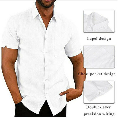 

Mens Casual Solid Shirts V Neck Linen Breathable Pullover Summer Wear Shirt Tops