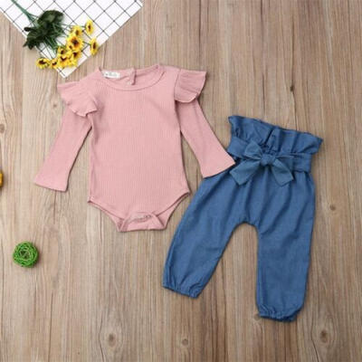 

US Newborn 2PCs Baby Girls Bodysuit Romper Long Pants Leggings Outfit Clothes