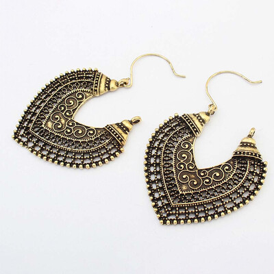 

1 Pair New Fashion Women Boho Tibetan Silver Carved Dangle Hoop Earrings Jewelery
