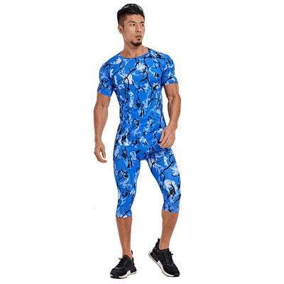 

Toponeto Fashion Mens Printed Elastic Fitness Breathable Fast Drying Sports Tight Suit