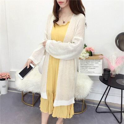 

Autumn Plus Size Sweater Long Loose Cardigan Women Long Sleeve Loose Thin Sweaters Solid Color Jumper Clothing Tops