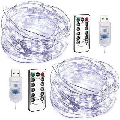 

2packs DC5V USB 5M LED Silver Copper Wire String Lights with Remote Controller