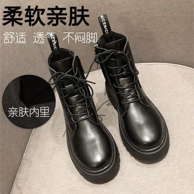 

Autumn&winter flat-bottomed short boots female handsome Martin boots female English wind lace-up military boots motor boots ch