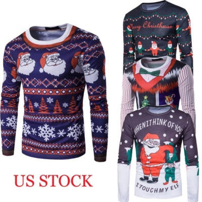

3D Mens Letter Christmas Tree Print T-Shirt Long Sleeve Fake two pieces Xmas Tee