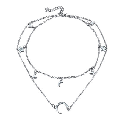 

Arrive Women Personality Five-Pointed Star Moon Multi-layer Necklace Design