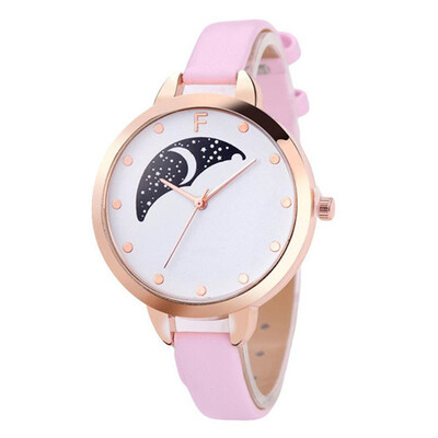 

Hot Selling Womens Watches Simple Ladies Quartz Wristwatch Moonlight Pattern Dial Leather Strap Clock Dress Reloj Mujer