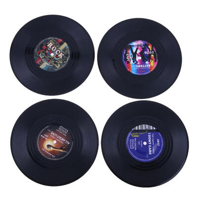 

4pcs Retro Vinyl Record Coasters Cup Drinks Holder Mat Tableware Placemat