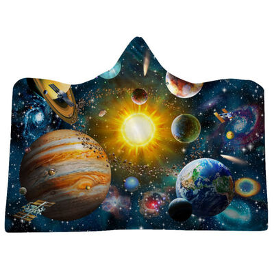 

Universe Galaxy Print Soft Fluffy Wearable Blankets Nebula Hooded Throw Wrap Robe For Adults & Kids Home Bedding