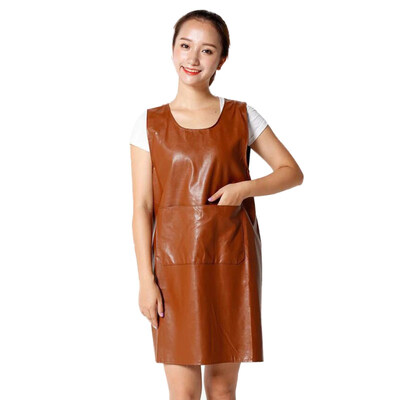 

Pure Color Faux Leather Sleeveless Apron Stain-Resistant Waterproof Pocket Cover