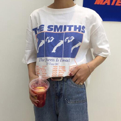 

WJ New Fashion T shirt Woman Spring Summer Girls Print Short Sleeve O Neck Cotton Spandex Women Top Slim Fit Soft Women F7