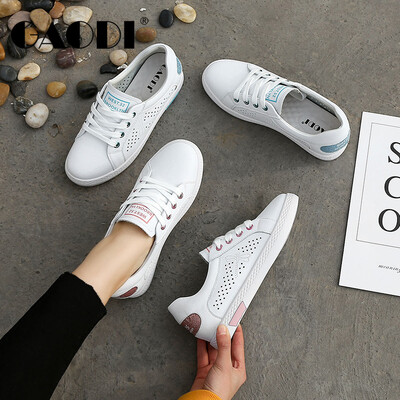

Gao Di gaodi flat-bottom fashion round head strap leather hollow breathable white shoes female white blue 35