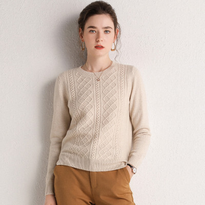 

Sweater female 19 new autumn&winter pure cashmere albus white cashmere Korean version slimming base women round collar