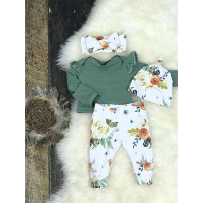 

US Stock Newborn Baby Girls Tops Romper Floral Pants Outfits Set Clothes 0-24M