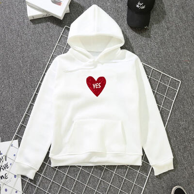 

Couples Women Autumn Winter Warm Long Sleeve Sweet Heart-shape Print Thickening Plus Velvet Loose Hooded Tops