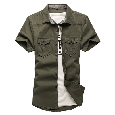 

SQSI Summer Short Sleeve Shirt Mens Loose Thin Tops Army Green Wear Shirt 4943
