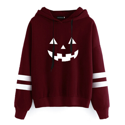 

New Autumn And Winter Women Teen Girl Casual Halloween Hoodies Ghost Printed Hooded Sweatshirt Pullover Tops