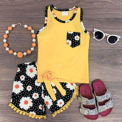 

US Toddler Baby Girl Clothes Tops T-shirts Short Pants 3PCS Outfits Set Sunsuit
