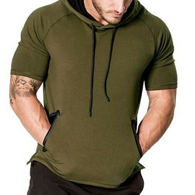 

Fashion Men Short Sleeve Tee Casual Hooded Hoodie Summer T-Shirt Top -3XL