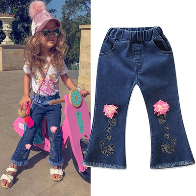 

Children Toddler Kids Baby Girls Floral Flare Pants Denim Clothes Jeans Pants