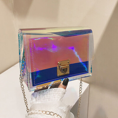 

Tailored Womens Fashion Contrast Color Shoulder Bag Chain Messenger Bag Buckle Handbag