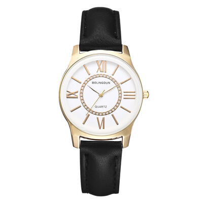 

Wish new mens watch Korean version of the large dial alloy PU business quartz watch Roman digital watch