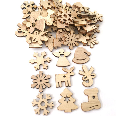 

50Pcs Natural Christmas Pendants Wooden Snowflakes Tree Ornaments Christmas Tree Decorations For Home Christmas Party