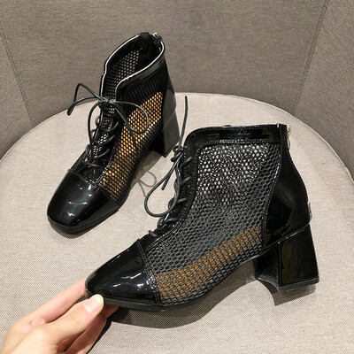 

Martin Boots Girl Summer Breathable British Shoes Slim Boots Increase Hollow Mesh Boots Children