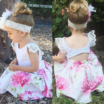 

2-7Y Floral Toddler Kids Girls Lace Flower Dress Summer Sundress Party Dresses