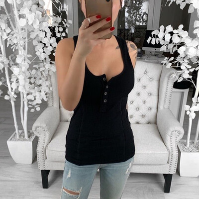 

Womens Sexy Sleeveless Tops Blouse Summer Slim Button Neck Vest Tank Top Shirts