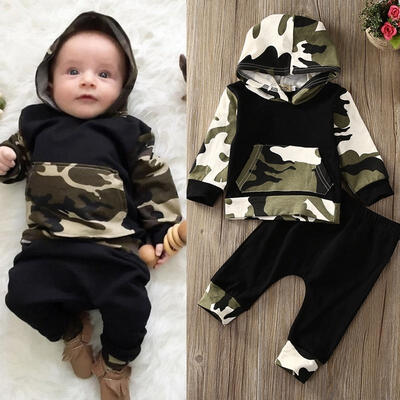 

Camouflage Newborn Baby Boys Toddler Hooded Tops Long Pants Outfits Set Clothes