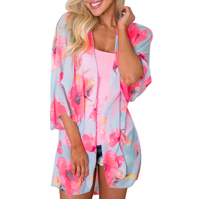 

Roseonmyhand FEITONG Women Summer Floral Chiffon Kimono Cardigans Blouse Cover Ups