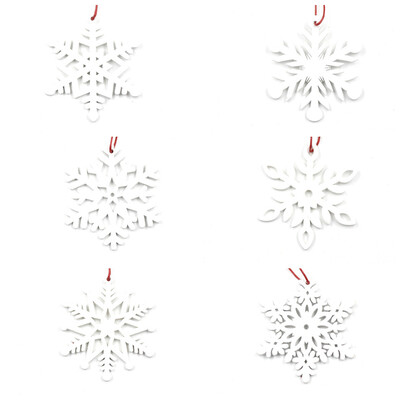 

6\Bag Christmas Carve Wood Chip Ornament Red White Wooden Snowflake Pendant Hanger