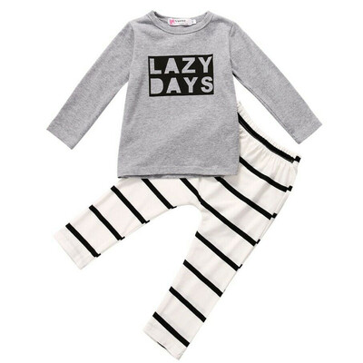 Toddler Kid Baby Boy Girl T-shirt Striped Pant Leffings Outfit Clothes Set