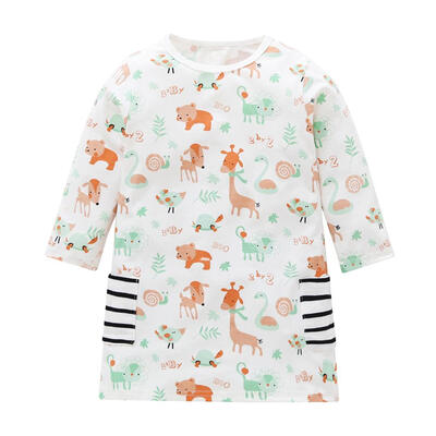 

2-7T Long Sleeve A-line Dress Cartoon Animal Casual Girls O-Neck Daily Wear