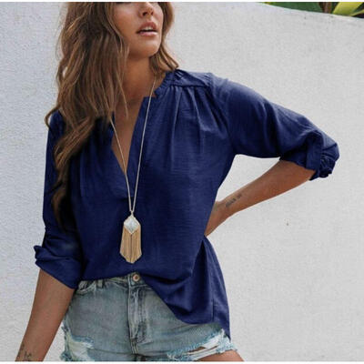 

NEW Women Blouse Chiffon Long Sleeve Ladies T Shirt Casual Loose Short Dress Tops