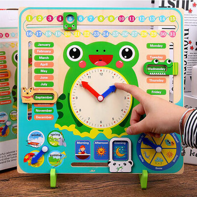 

YIWULAWooden Calendar Educational Weather Season Toys Clock Early Learning Toy