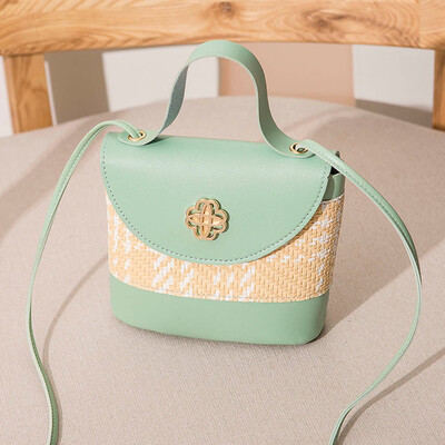 

Tailored Women Straw Patchwork Color Small Backpack Flower Bucket Small Bag Messenger Bag