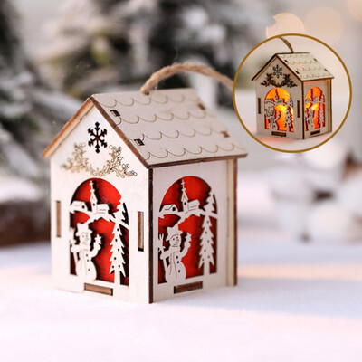 

New Hot Christmas LED Cute Luminous Small Wooden House Decoration For Home Hanging Decoration