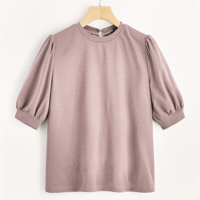 

Nomeni Fashion Women Summer Solid O-Neck Middle Sleeve Brief Crop Casual Loose Top Tee