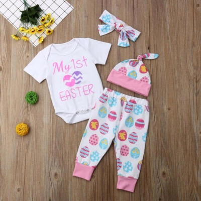 

My 1st Easter Newborn Baby Boy Girl Romper Long Pants Hat Cotton Outfits Clothes