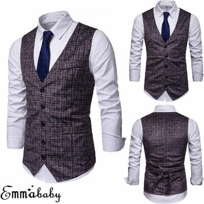 

USA Fashion Men Formal Tuxedo Waistcoat Business Dress Vest Suit Tops Jacket