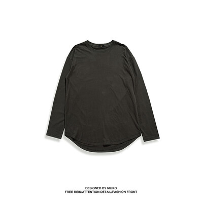 

MIJKO Mens Dress Autumn New Arc Bottom Back-to-date Washing TEE Neutral Pure-color Long Sleeve Multi-color Multi-yard T-shirt Tid